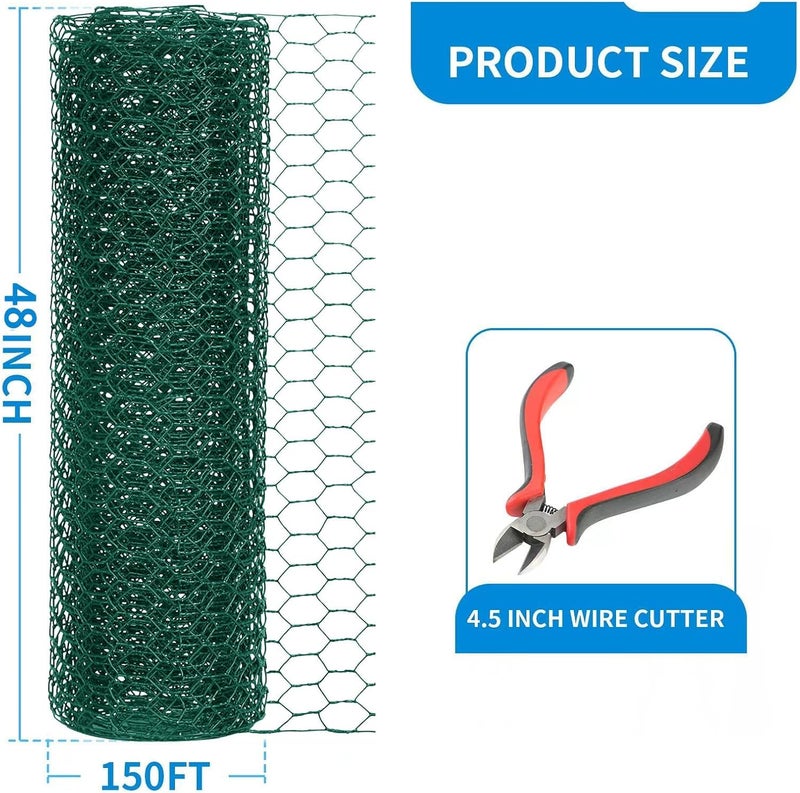 DOLEMODUO 48'' x 150' Green Chicken Wire Fencing, 1 inch Chicken Wire and 20 Gauge Poultry Netting, Garden Mesh Fence Roll for Floral Arrangements/Crafts/Farm/Livestock/Pet Protection - Image 2